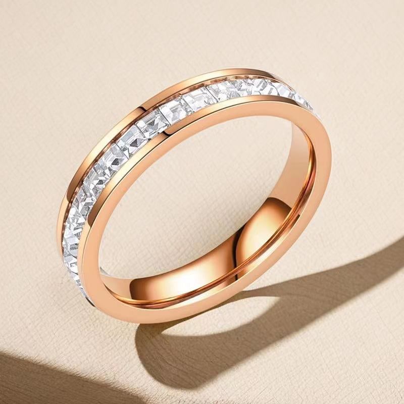 18k Rose Gold Plated Titanium Steel Full Moissanite diamond like stones Band Ring (1 of 8)
