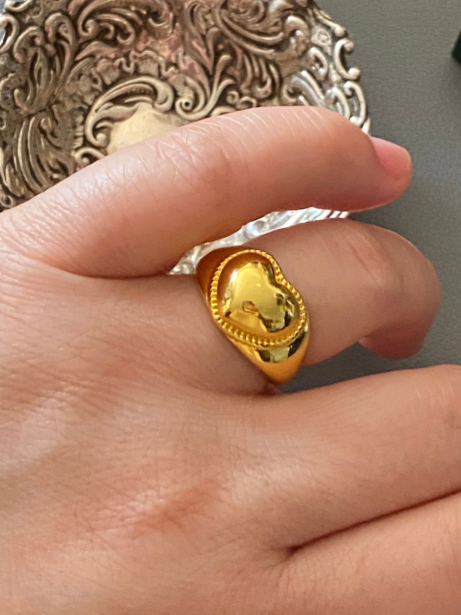 18k Gold Plated Silver Art Deco Style Heart Signet Knuckle Rings (1 of 8)