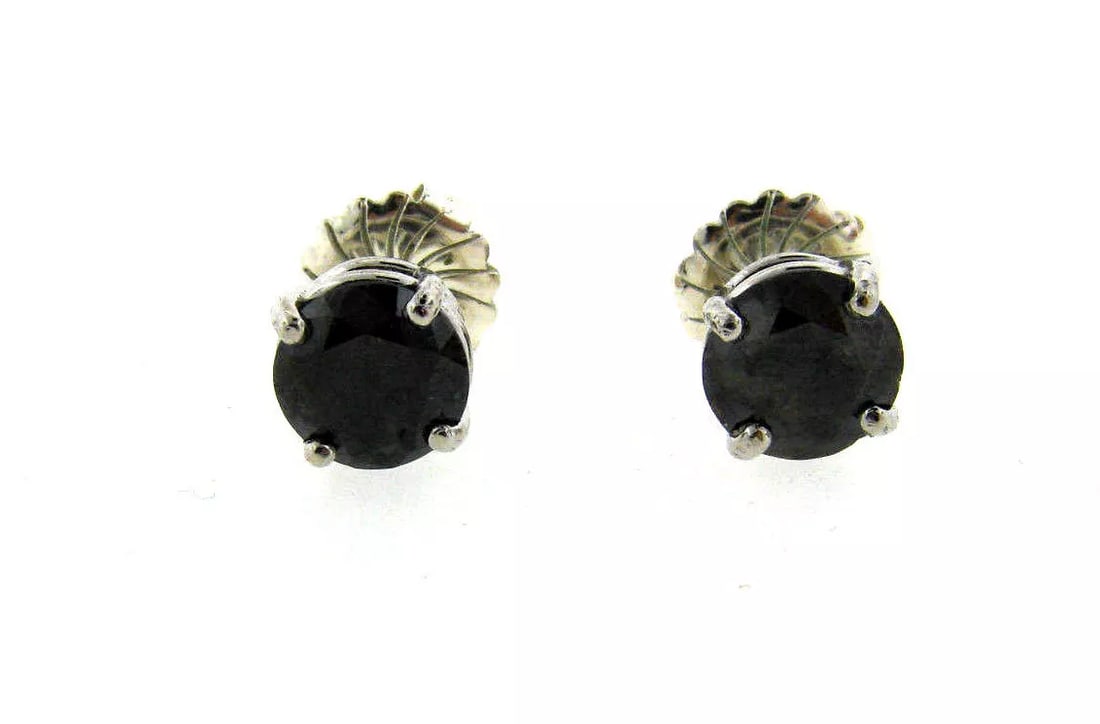 18K WHITE GOLD BLACK DIAMOND STUD EARRINGS STUDS (1 of 9)