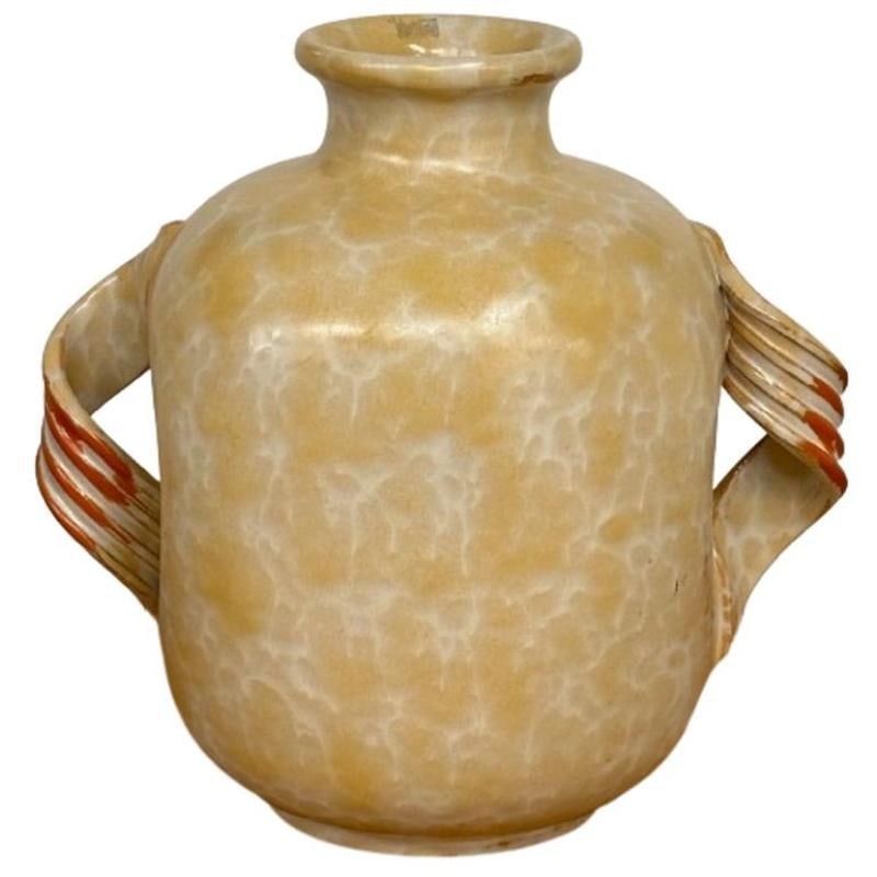 Upsala Ekeby, Swedish Mid-Century Modern, Beige Ceramic Vase, Sweden, 1930s: Upsala Ekeby, Swedish Mid-Century Modern, Beige Ceramic Vase, Jar or Urn, Sweden, 1930s A beige and orange glazed ceramic vase designed and produced by Upsala Ekeby in Sweden circa 1930s. The work has