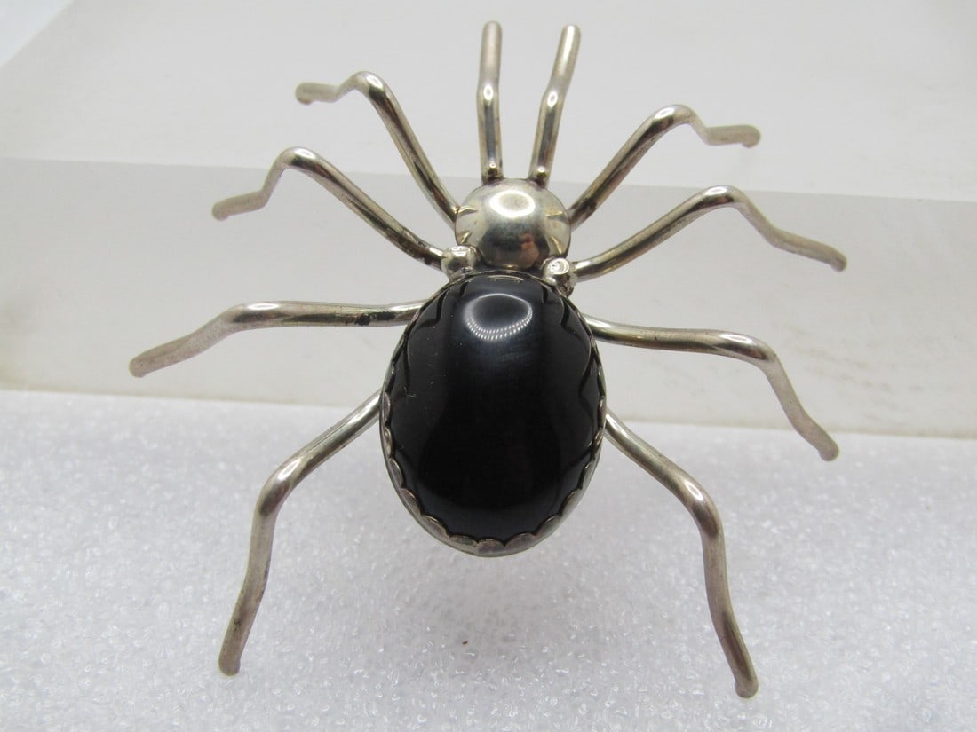 Sterling Black Onyx Spider Brooch signed Carolyn Pollack Relios, 1980's-1990's (1 of 6)