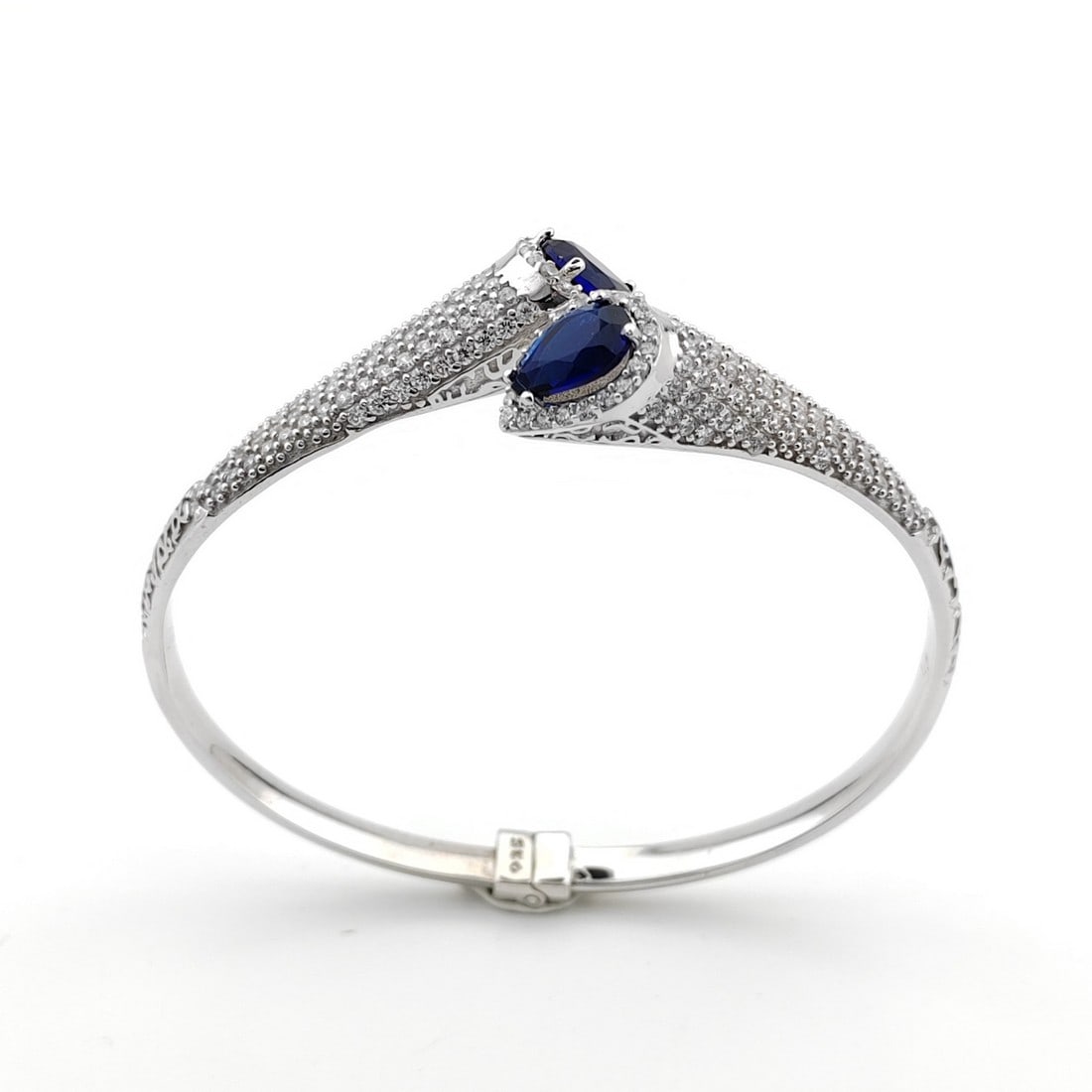 925 Sterling Silver Ladies Bangle Bracelet Ornated with White and Green Zircons (1 of 8)