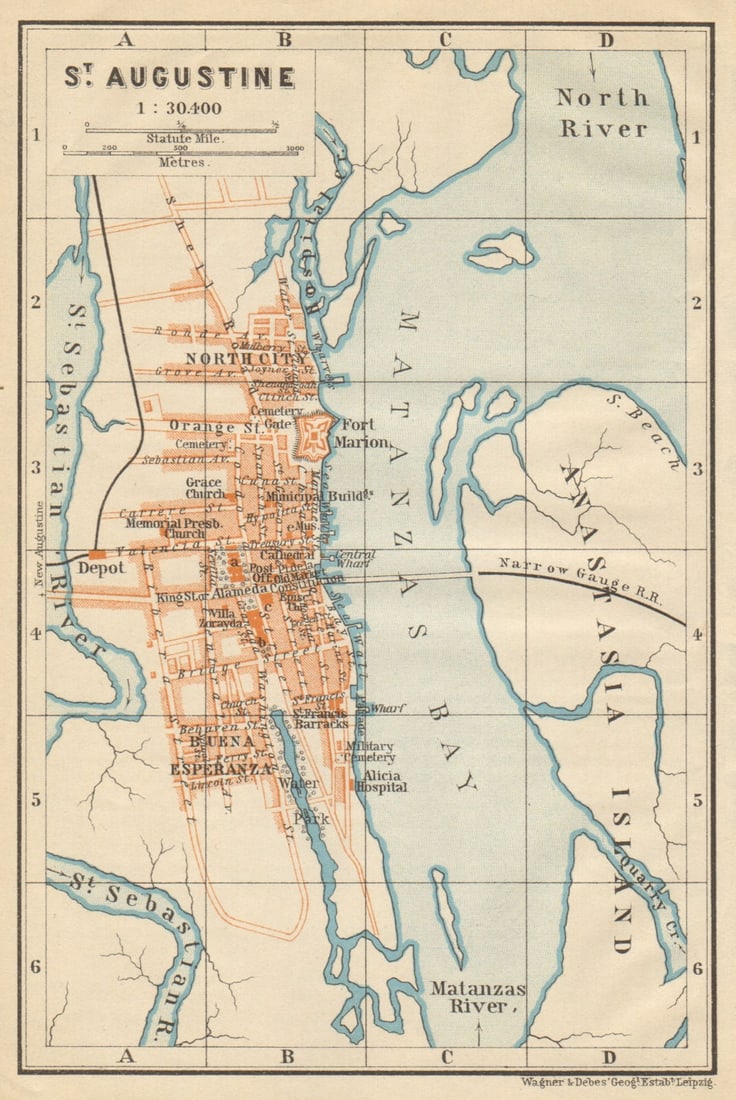ST AUGUSTINE antique town city plan. Florida. BAEDEKER 1904 old map (1 of 1)