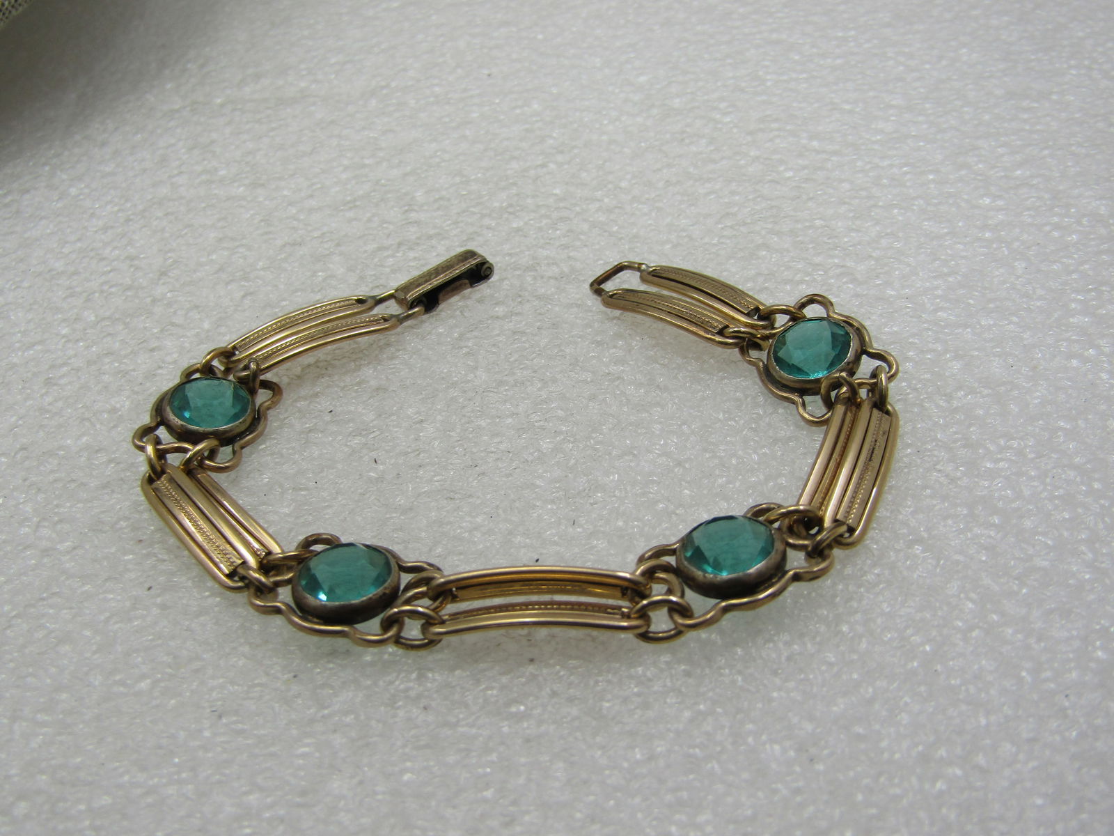 Vintage 12Kt GF Over Sterling Rhinestone Bracelet, Signed Sturdy, 7" (1 of 8)