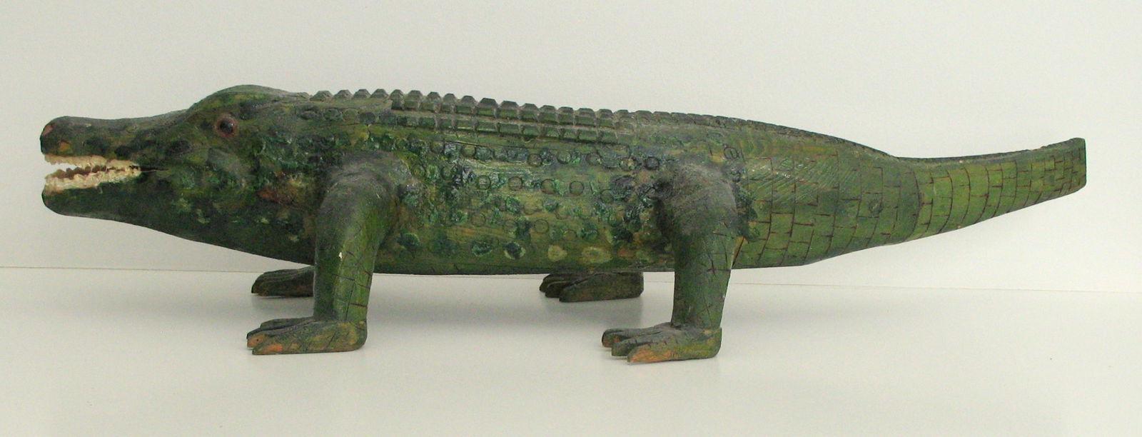 Antique folk art carved wood alligator (1 of 7)