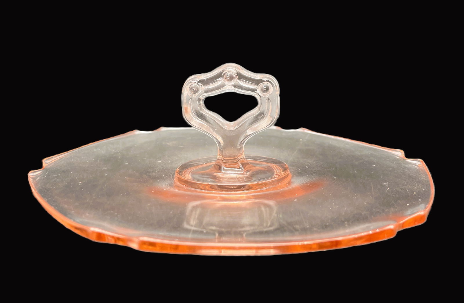 PINK DEPRESSION GLASS HANDLED SANDWICH TRAY (1 of 7)