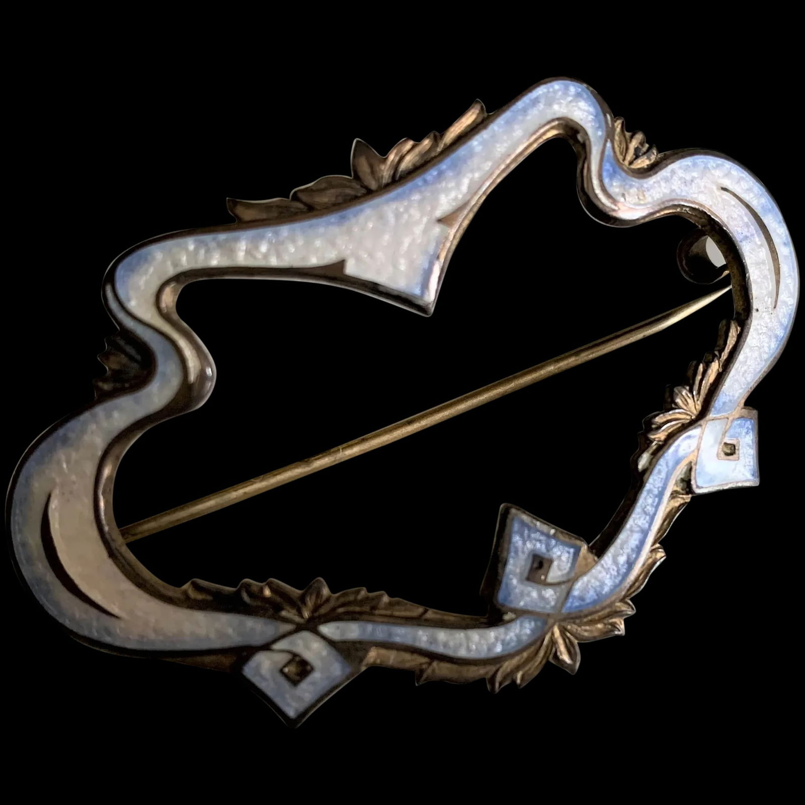 Antique Large Art Nouveau Sterling Silver Guilloche Enamel Brooch (1 of 13)