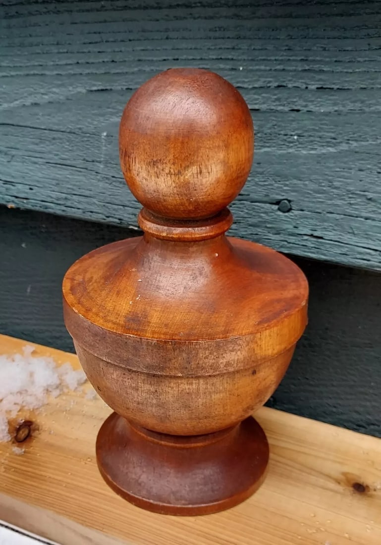 finial antique walnut ornate wooden 7" great design: Thinking this might be 19th century. Probably walnut wood. Approximately 7" tall . Shipping costs include insurance. Shipping: Domestic: Flat-rate of $12.00 to anywhere within the contiguous U.S. Inte
