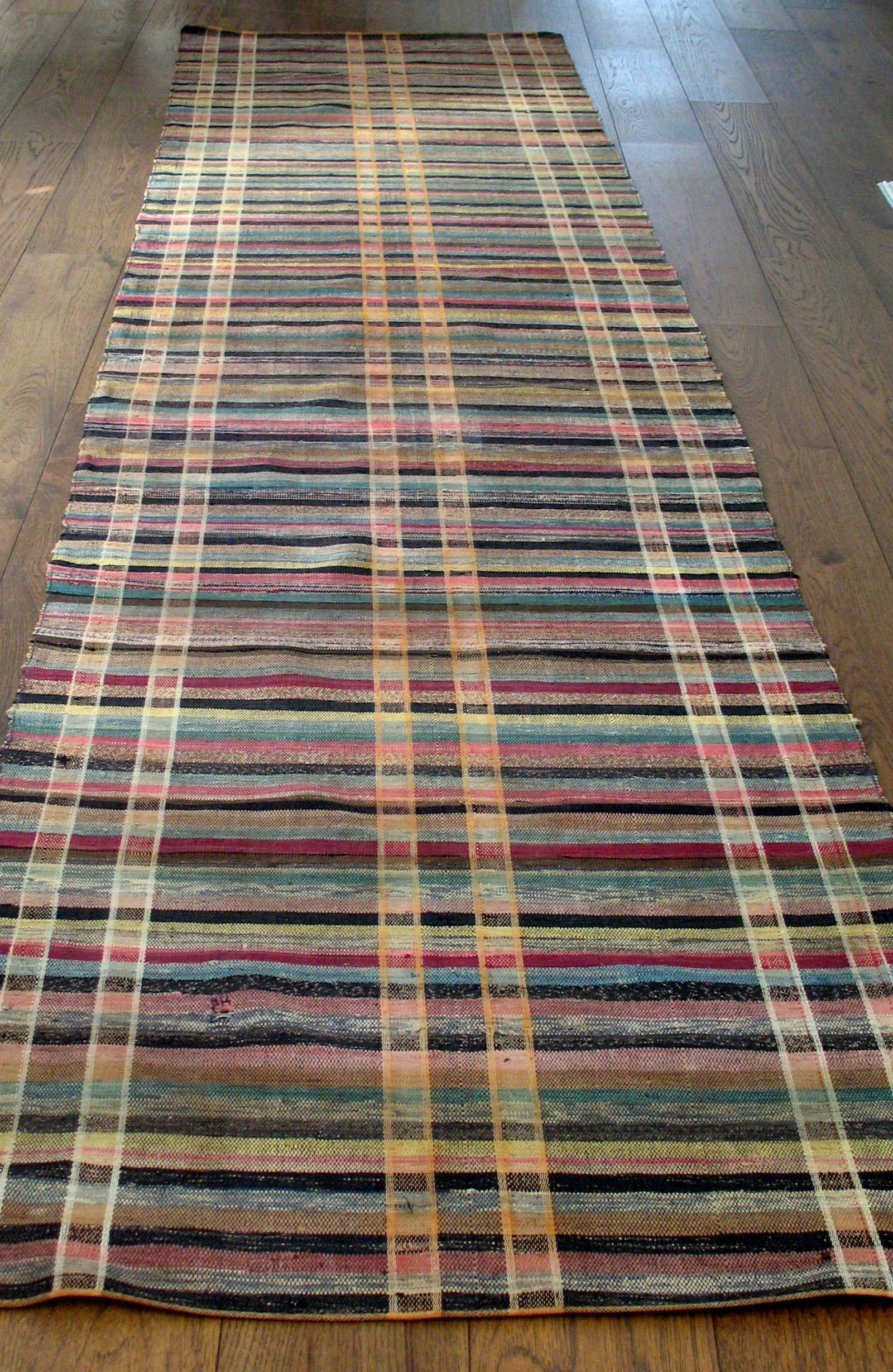 Antique multicolored rag carpet runner. (1 of 3)