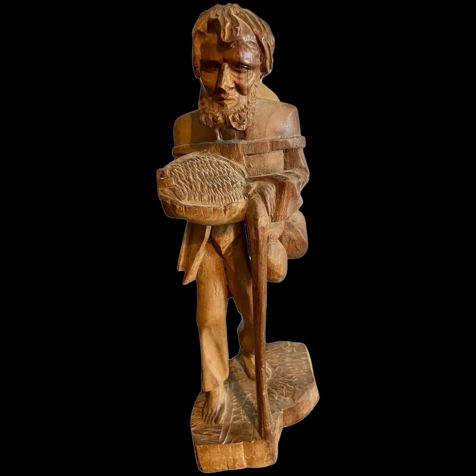 Vintage hand carved wooden statue bearded monk ~ folk art: Vintage hand carved wooden statue bearded monk holding bread ~ folk art .; Vintage hand carved wooden statue bearded monk holding bread ~ folk art . Shipping: Domestic: Flat-rate of $15.00 to anywhere