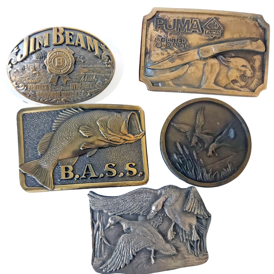 Bass Fishing, Duck Hunting, Jim Beam and Puma Knives Belt Buckles (1 of 10)