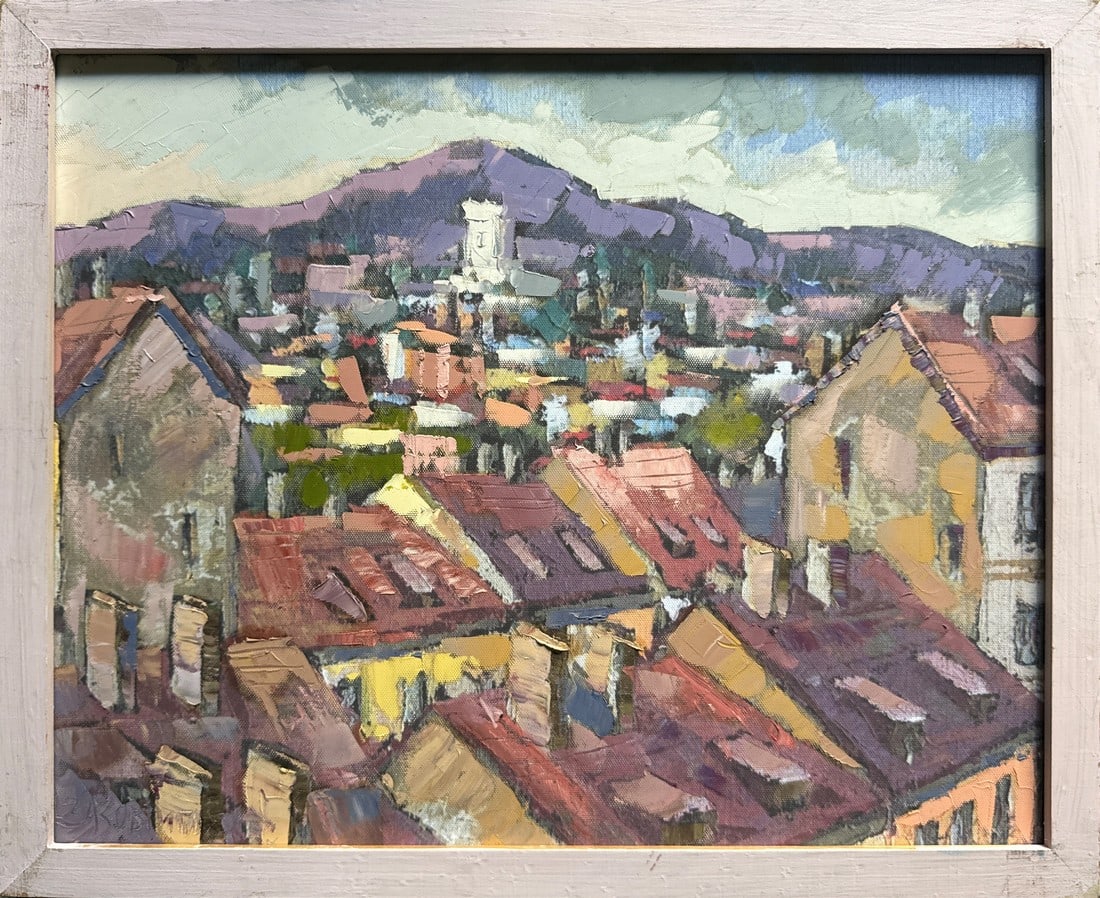 Oil painting with frame Lviv K. Leonid: 502KK Painter: K. Leonid S?ze: 40x50 cm/ 15.74x19.68 inches Components: oil, canvas Original painting CONDITION: exellent ERA:2017 ARTIST: Born in the village of Ostrov, what a beautiful name, located