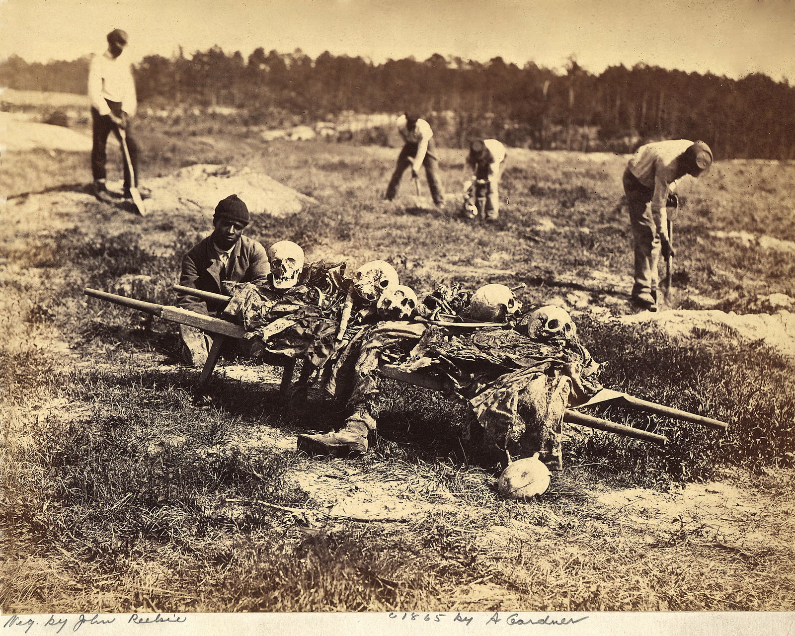 1865, 19X13" LG FORMAT, COLD HARBOR BURIAL PARTY, SIGNED BY ALEXANDER GARDNER: Title: 1865, 19X13" LG FORMAT, COLD HARBOR BURIAL PARTY, SIGNED BY ALEXANDER GARDNER Artist: ALEXANDER GARDNER Date/Era: 1865 Dimensions: 19x13" Description: || UNITED STATES SHIPPING ONLY!|| This lo