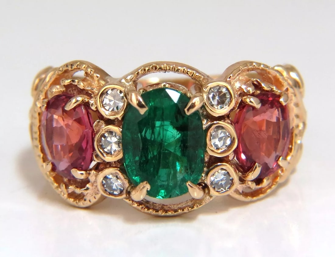 2.77ct natural Spinel Emerald ring three stone classic 14kt Mother ring (1 of 5)