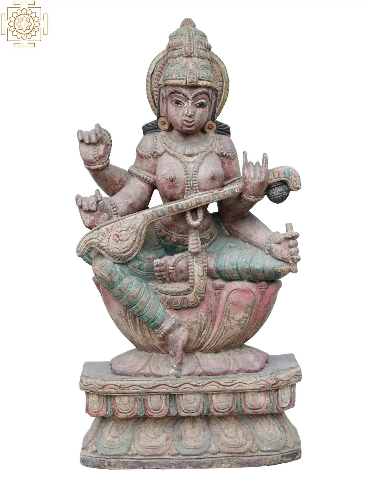 25" Goddess Saraswati Idol Playing Sitar | Wooden Statue of Hindu Deities: Title: 25" Goddess Saraswati Idol Playing Sitar | Wooden Statue of Hindu Deities Description: Wood Height: 25 inch Width: 12 inch Depth: 5 inch Weight: 5 kg Reserve: $576.00 Shipping: Domestic: Shippi