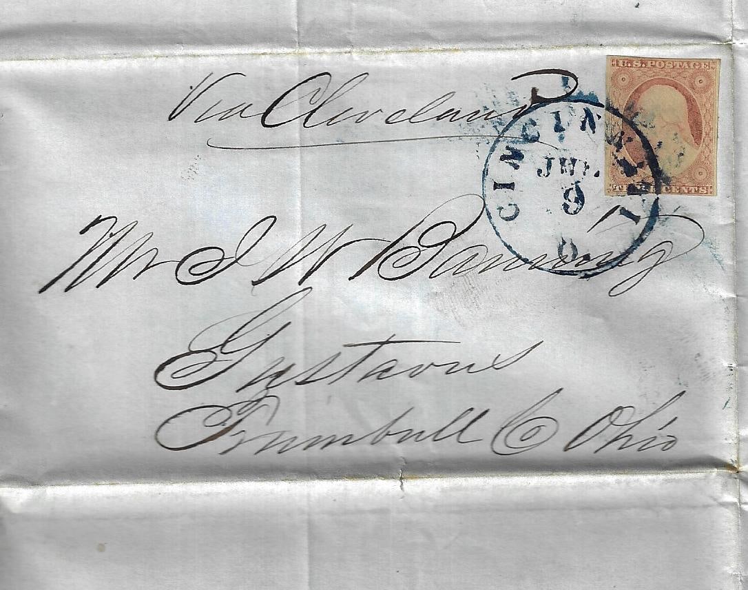 1853 Folded Letter Ohio Stamped Scott 11 (1 of 3)