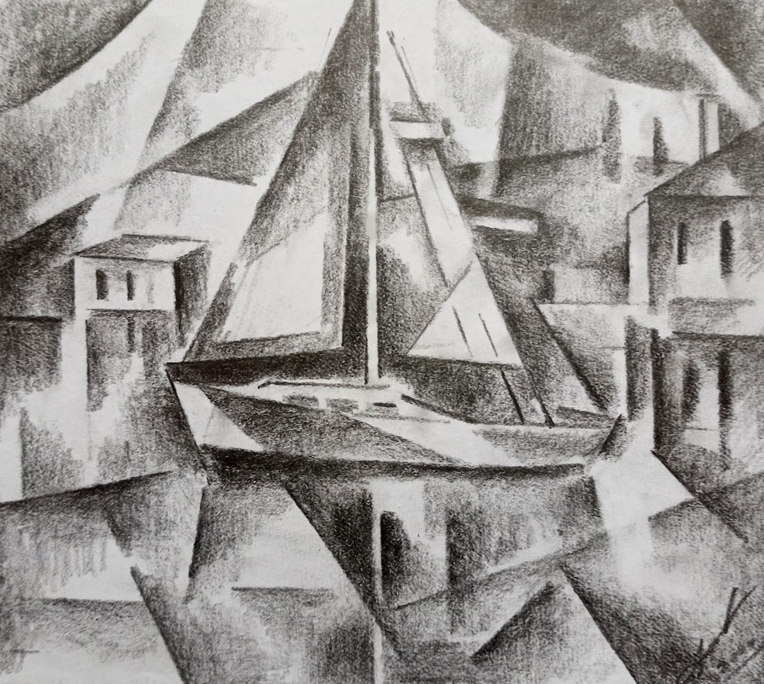 Abstract pencil painting Landscape with sails Peter Tovpev: №Dobr 455 *** ABOUT THIS PAINTING *** * TITLE: "Landscape with sails" * ARTISTS: Peter Tovpev * SIZE: 16x18 cm/'6.29x7.08 inches' * MEDIUM: pencil, paper * HAND PAINTED: Original painting from o