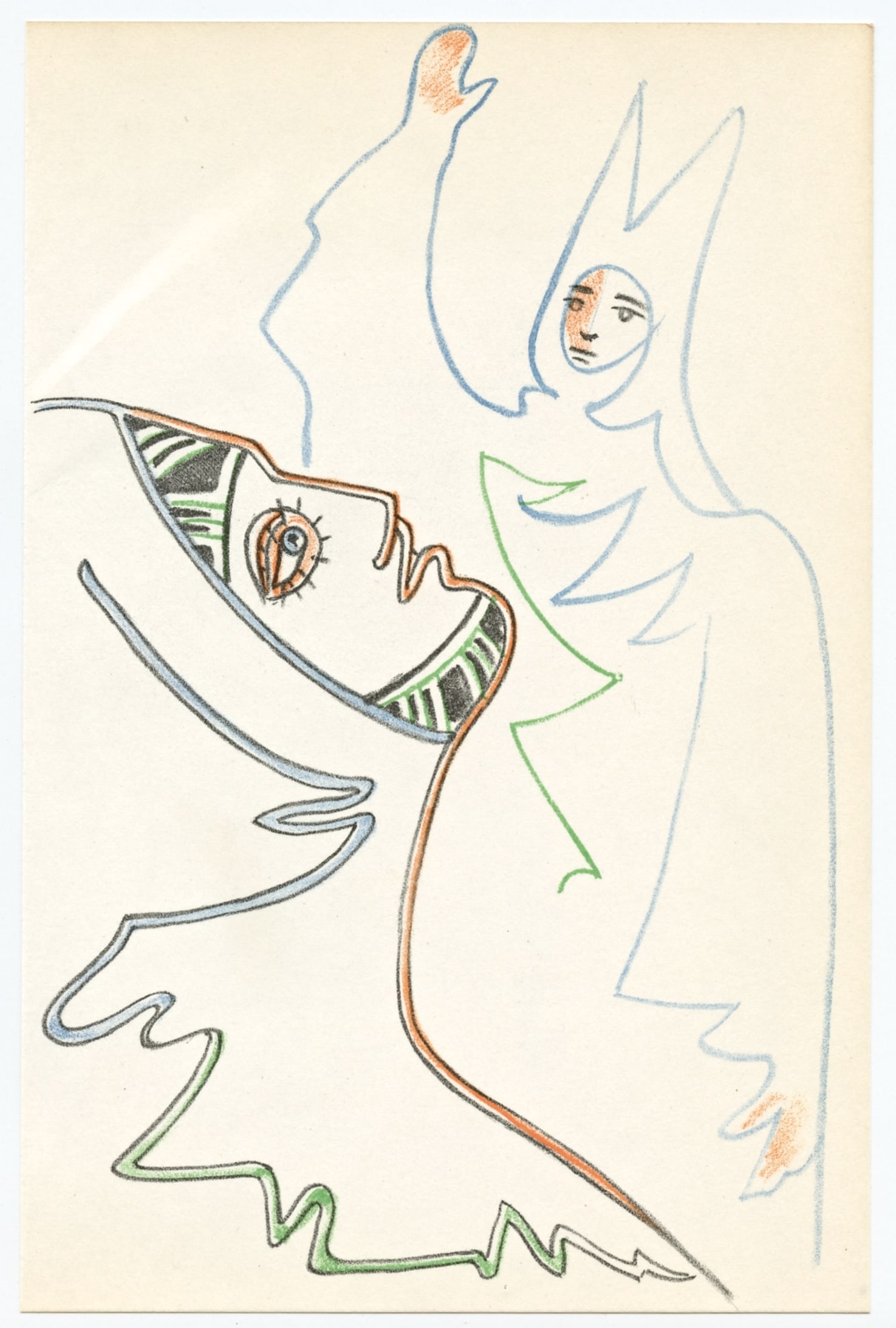 Jean Cocteau original lithograph | Renaud et Armide: Medium: original lithograph. Printed in Paris in 1957 by Mourlot Freres. The total sheet measures 9 x 6 inches (225 x 152 mm). Artist, novelist, poet, playwright and film director Jean Cocteau execute
