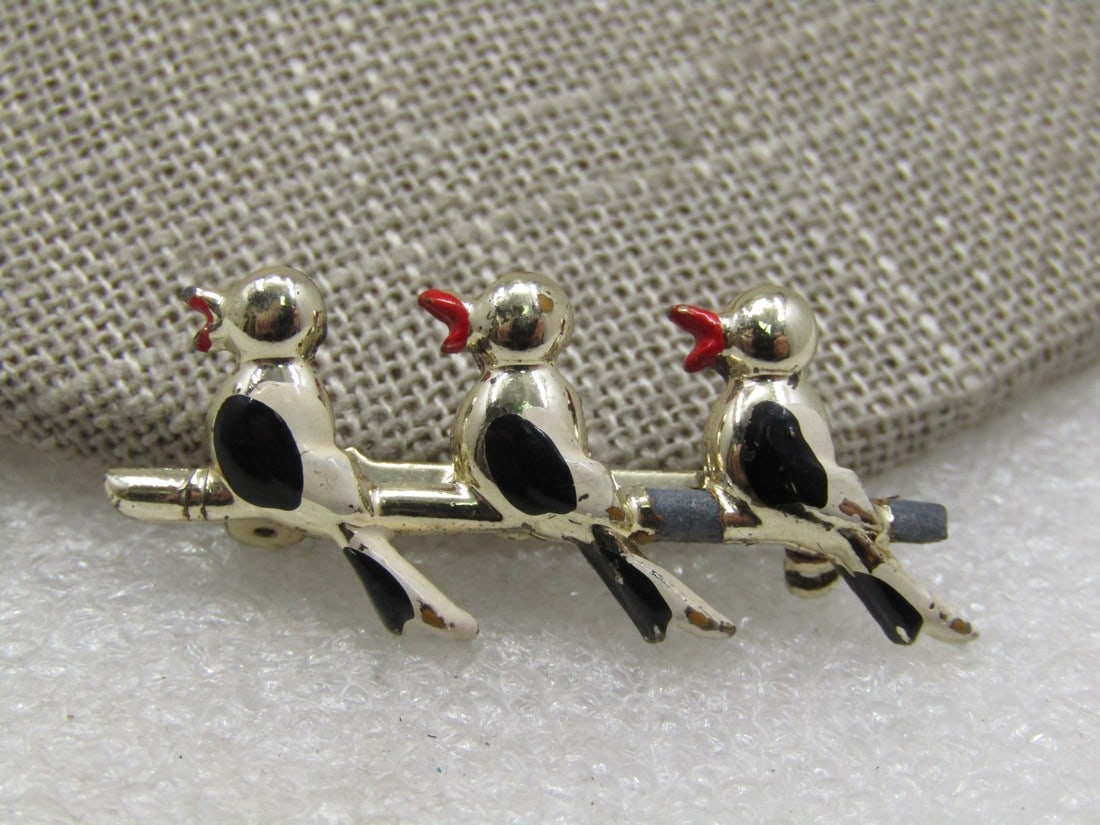 Vintage Enameled Three Bird Brooch, 1950's-1960's (1 of 5)