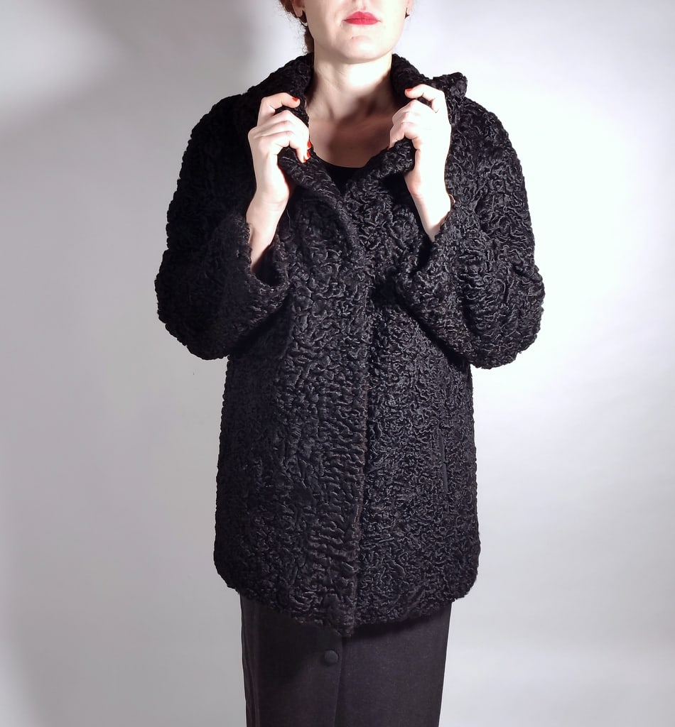 BLACK PERSIAN LAMB FUR JACKET EU: XL; US: 18 (1 of 7)