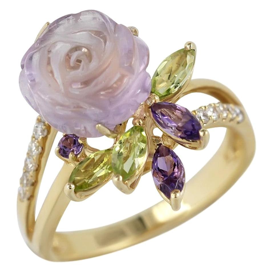 Feminine Elegant Diamond Amethyst Chrysoprase Yellow Gold Ring (1 of 4)