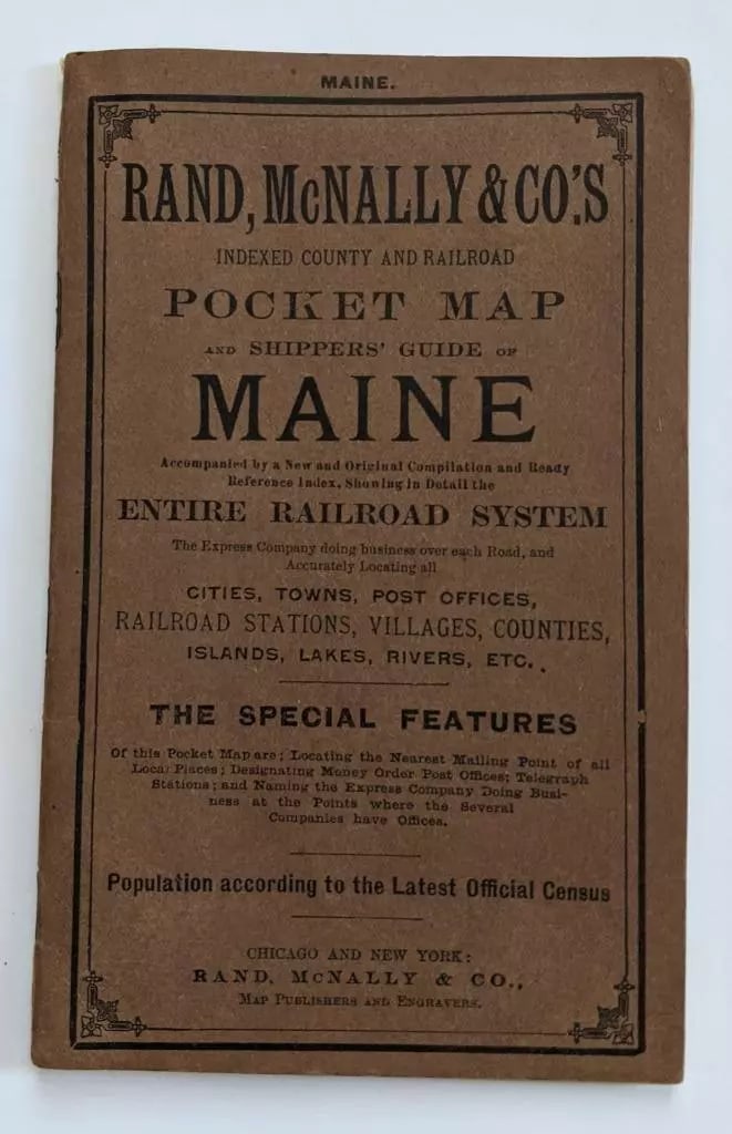 Vintage 1908 MAINE POCKET MAP & SHIPPERs GUIDE - RR Cities TOWN etc Rand McNally (1 of 6)