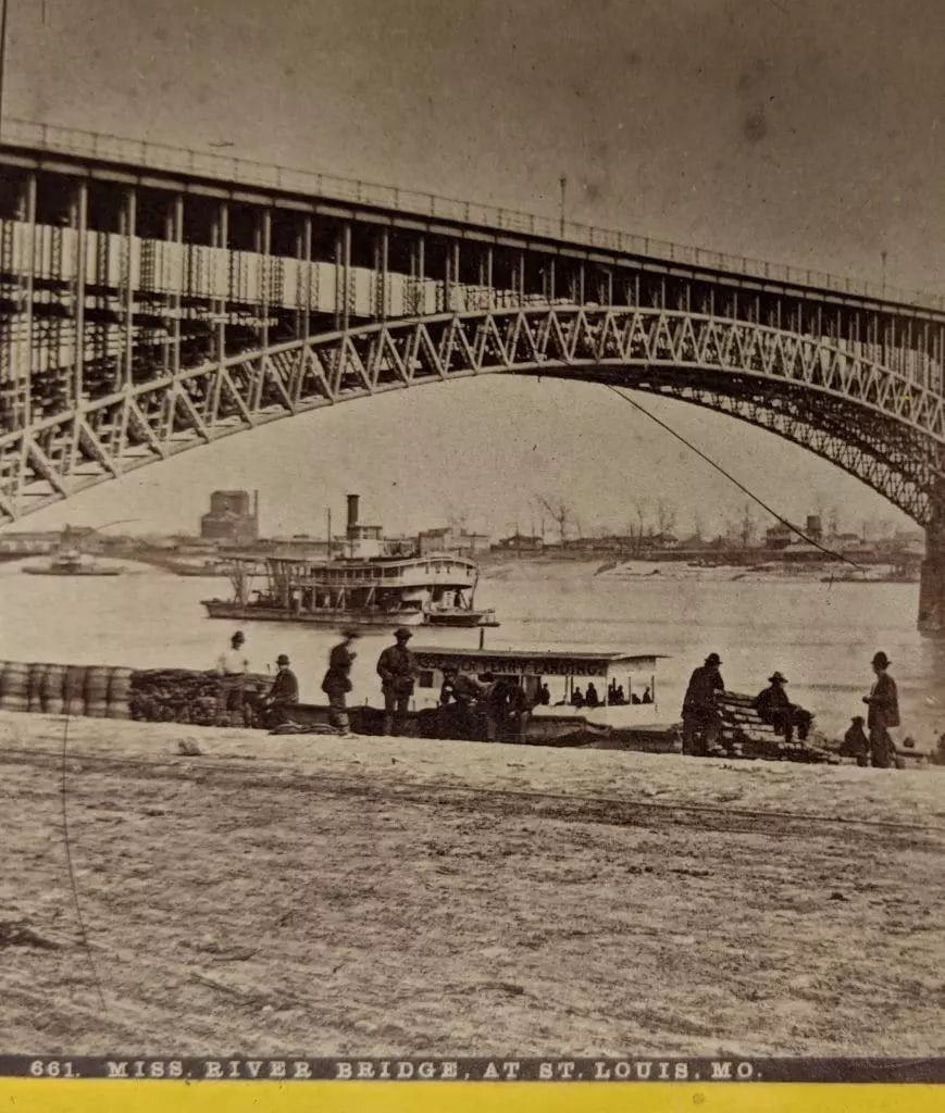 ca. 1880 MISSISSIPPI RIVER BRIDGE at ST. LOUIS, MISSOURI STEREOVIEW by HASTINGS (1 of 3)