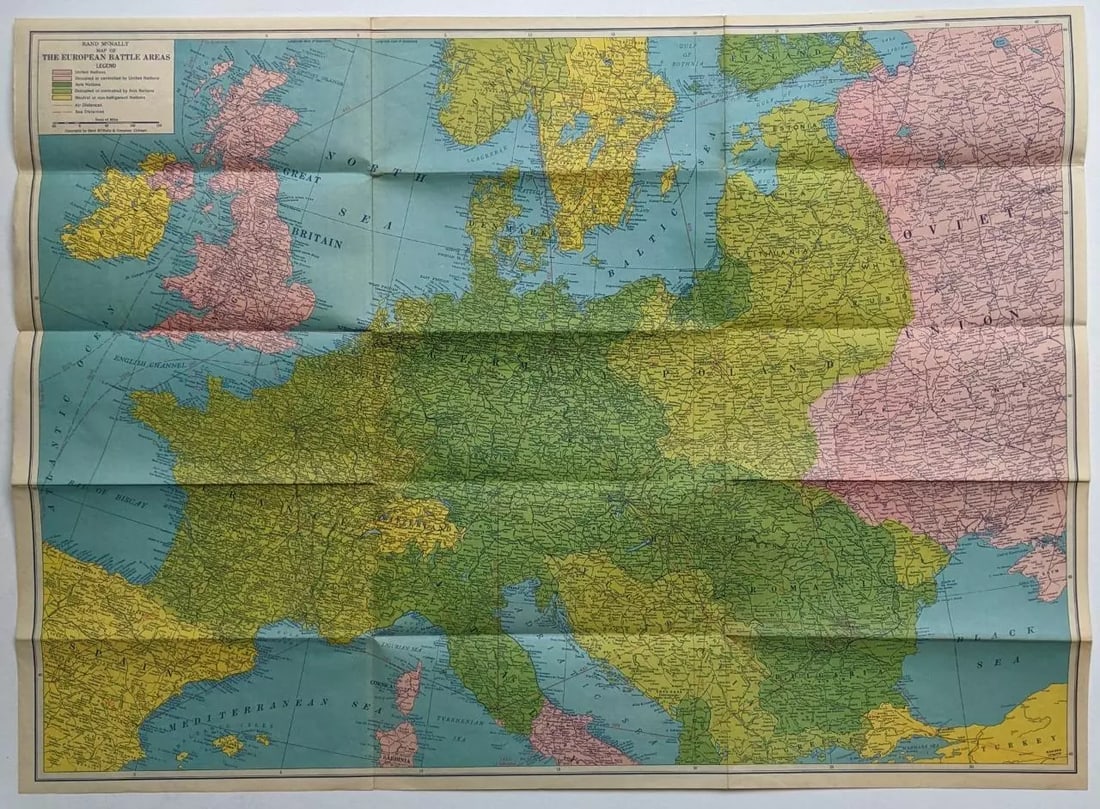 RAND McNALLY WWII INVASION MAP w DUQUESNE BREWING PITTSBURGH BEER ADVERTISEMENT (1 of 4)