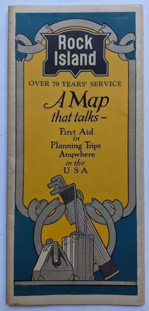 1923 VINTAGE ROCK ISLAND RAILROAD LINES US MAP w ROUTES to CALIFORNIA & COLORADO (1 of 3)