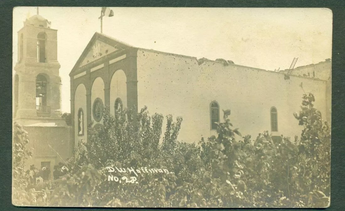 ca. 1920 MEXICAN REVOLUTION SCENE DAMAGED CHURCH BUILDING by HOFFMAN: ca. 1920 MEXICAN REVOLUTION SCENE DAMAGED CHURCH BUILDING by HOFFMAN ca. 1920 MEXICAN REVOLUTION SCENE DAMAGED CHURCH BUILDING by HOFFMAN Description ( Circa 1920 Real Photograph Postcard Pertaining t