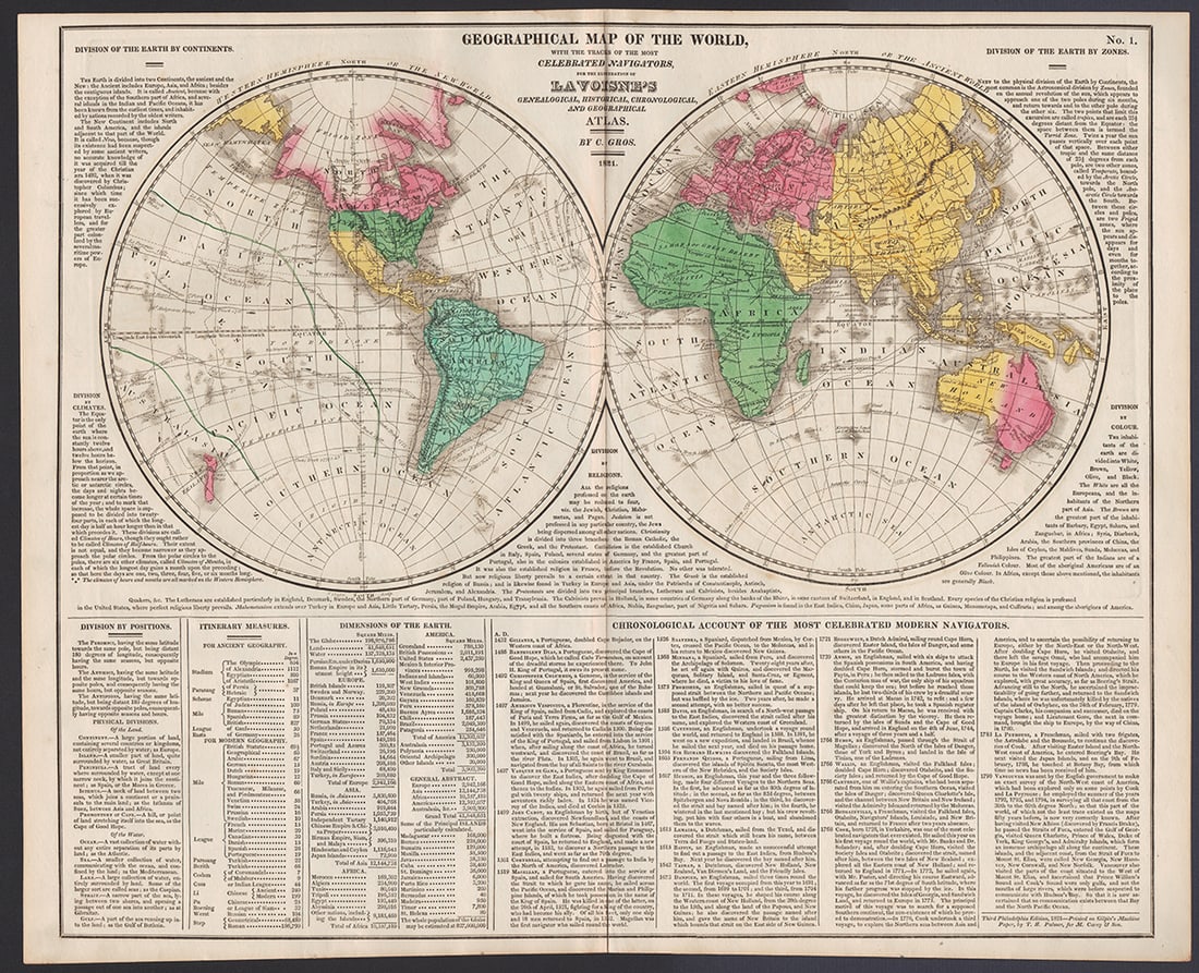 1821 map of the World, Mathew Carey (1 of 4)