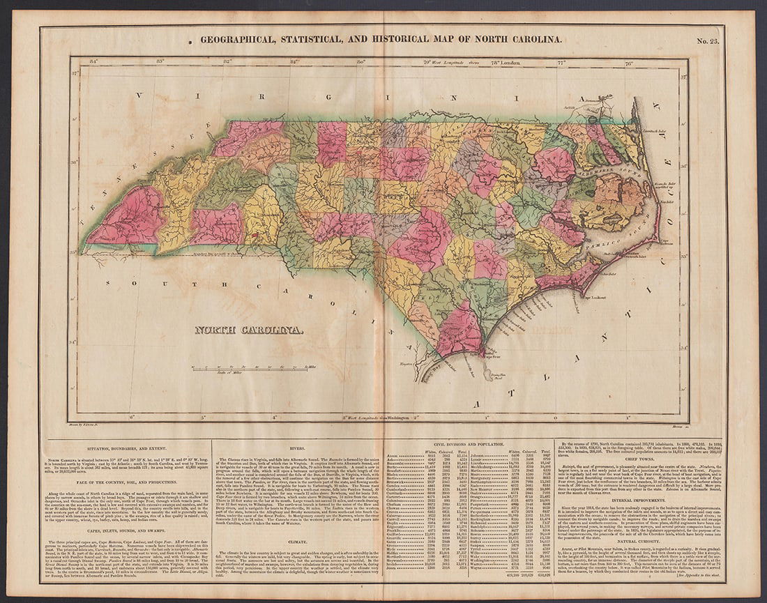 Scarce early map of North Carolina, 1823 (1 of 4)