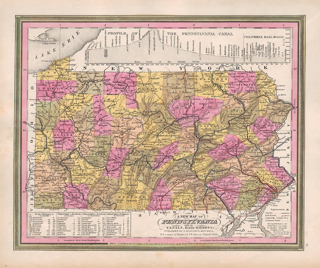 Very scarce 1846 1st printing Railroad map of Pennsylvania (1 of 7)
