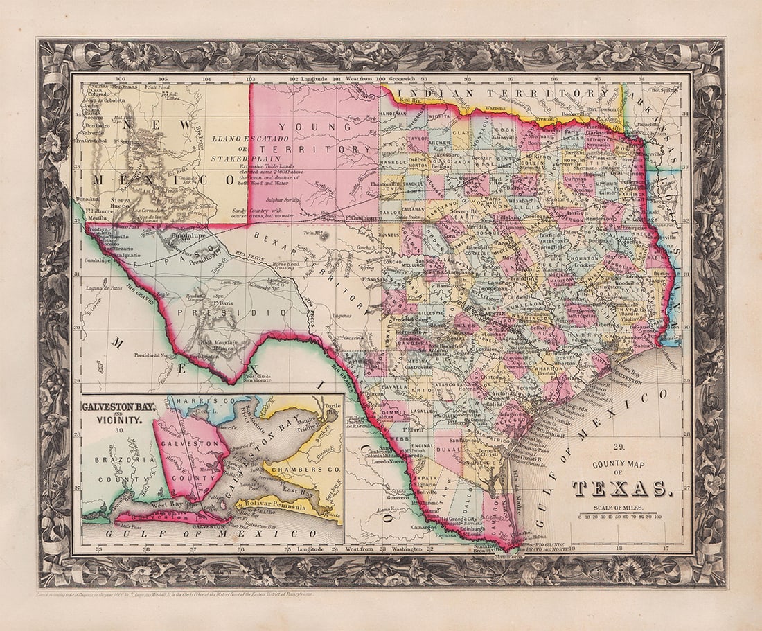 Rare 1st state Mitchell map of Texas - 1860 (1 of 6)