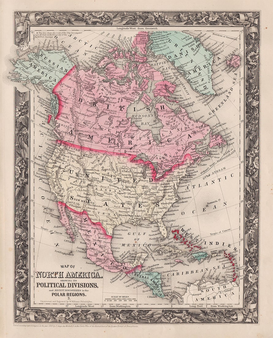 Rare 1st state of printing, N. America, Mitchell Jr. 1860 (1 of 7)