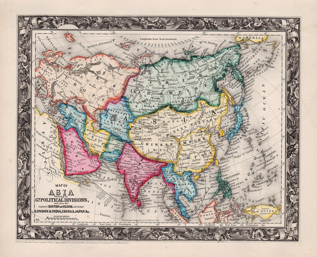 Rare 1860 1st state of Asia map by S. A. Mitchell, Jr. (1 of 5)
