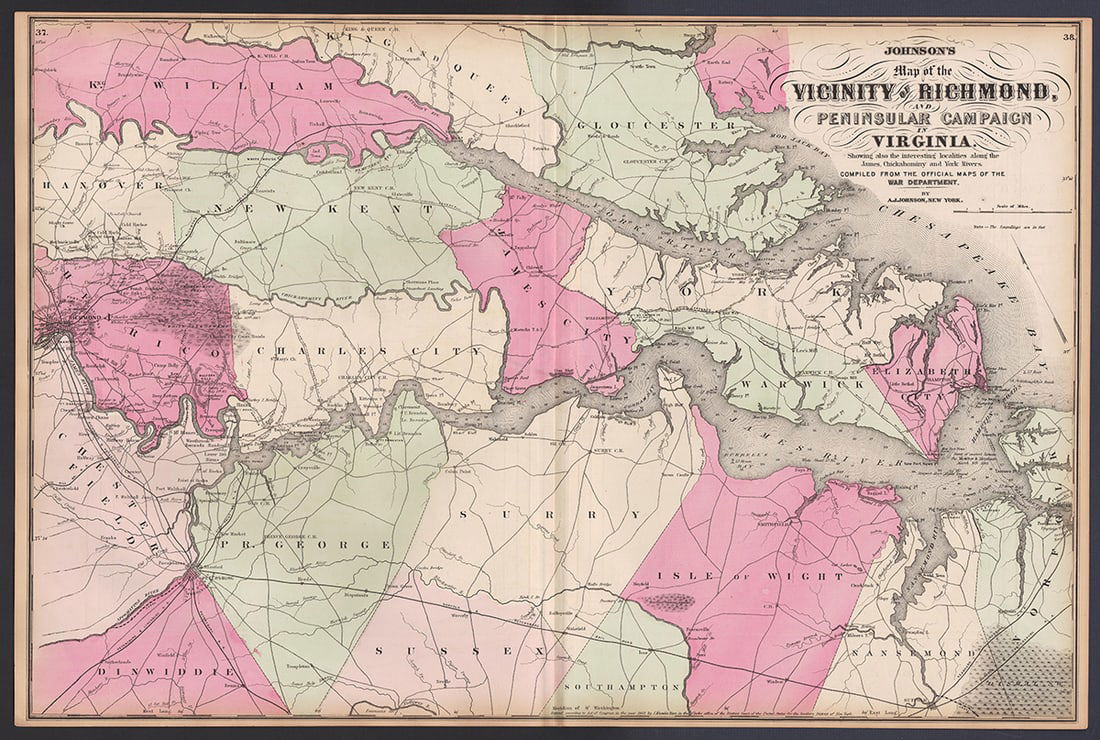 Authentic Civil War map of the war in Virginia, 1862 (1 of 5)