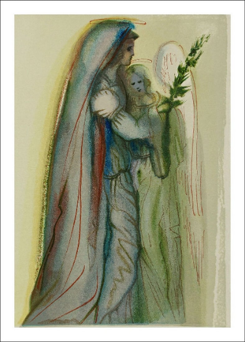 Salvador Dali Woodcut Paradise 32 The preparation for final prayer: Artist: Salvador Dali Country: Spain Title: Paradise 32 - The preparation for final prayer Medium: Original Woodcut Marks: Not signed not numbered paper Size: BFK Rives paper 13.4 x 9.8 inch Printed: 