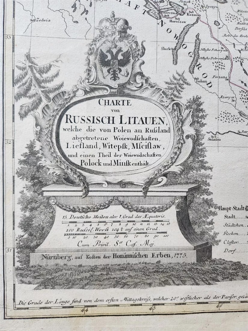 1775 MAP of RUSSIAN LITHUANIA BELARUS antique CHARTE von RUSSISCH LITAUEN rare (1 of 6)
