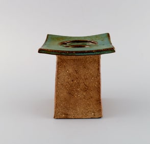 Curt M. Addin (1931-2007) for Glumslöv. Candle holder in partially glazed stoneware. Beautiful