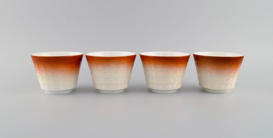 Wilhelm Kåge for Gustavsberg. Four art deco herb pots in glazed porcelain. Swedish design,