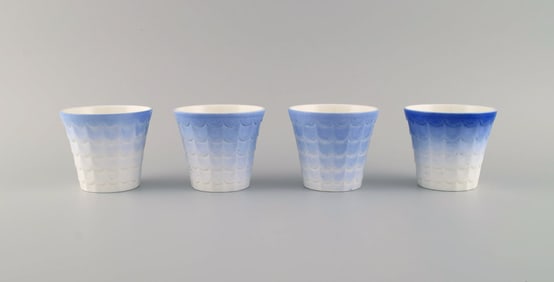 Wilhelm Kåge for Gustavsberg. Four art deco herb pots in glazed porcelain. Swedish design,