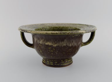 Patrick Nordstrøm / Carl Halier for Royal Copenhagen. Large unique vase with handles in glazed