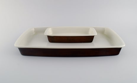 Stig Lindberg for Gustavsberg. Two Coq serving dishes in glazed stoneware. Beautiful glaze in brown