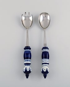 Bjørn Wiinblad for Rosenthal. Siena salad set in glazed ceramics and stainless steel. 1970s.