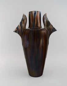 Clément Massier (1845-1917), France. Large vase in glazed ceramics. Beautiful polychrome glaze.