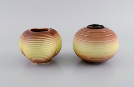 Gertrud Lönegren (1905–1970) for Rörstrand. Two round vases in glazed ceramics.