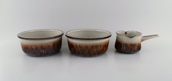 Bing & Grøndahl Mexico dinner service. Saucepan and two bowls in glazed stoneware. Danish