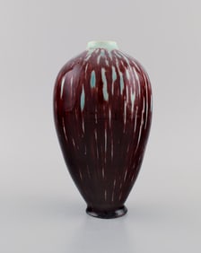 Isak Isaksson, Swedish ceramicist. Unique vase in glazed ceramics. Beautiful glaze in turquoise and