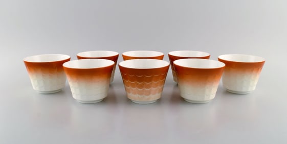 Wilhelm Kåge for Gustavsberg. Eight art deco herb pots in glazed porcelain. Swedish design,